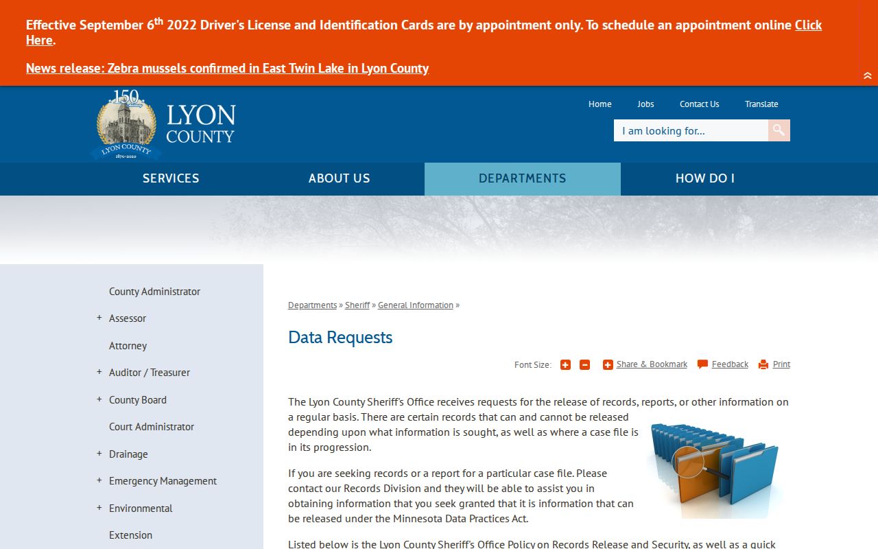 Lyon County Sheriff records contacts for a 24-hour release request