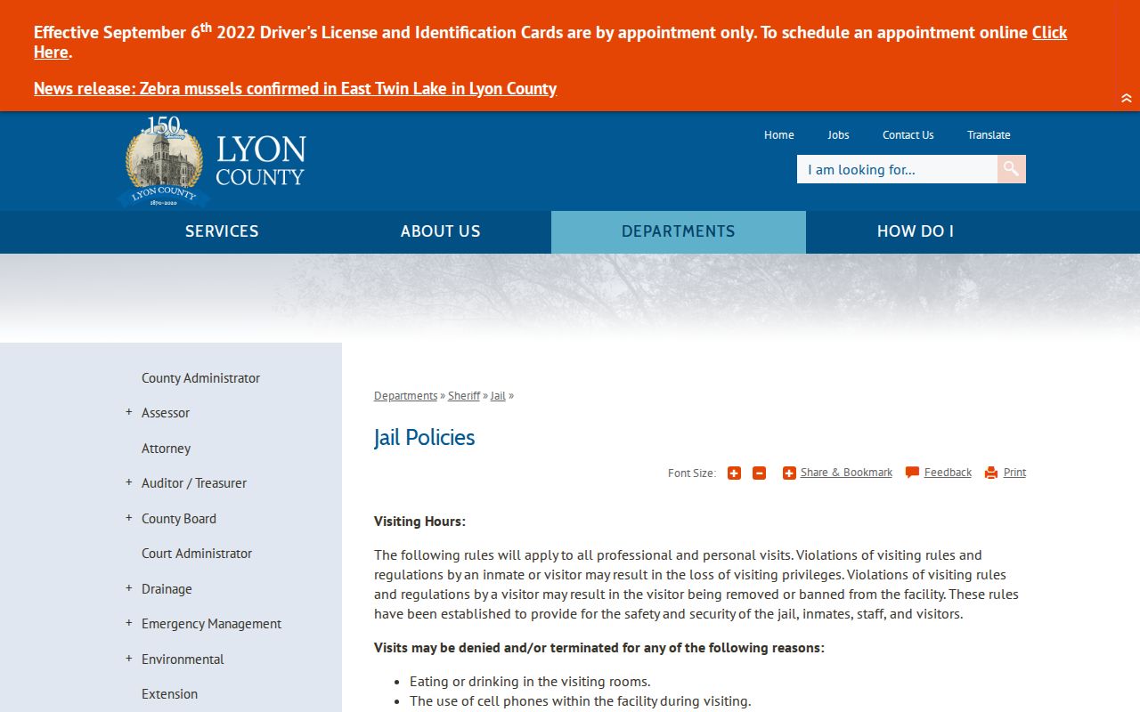 Lyon County release time and front lobby policy